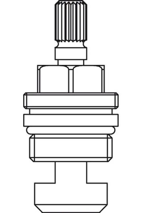 Keramisches Innenleben eines Wasserhahns, mit Gewinde und Sicherungsringen. Ideal Standard-Design, geeignet für verschiedene Standardinstallationen.